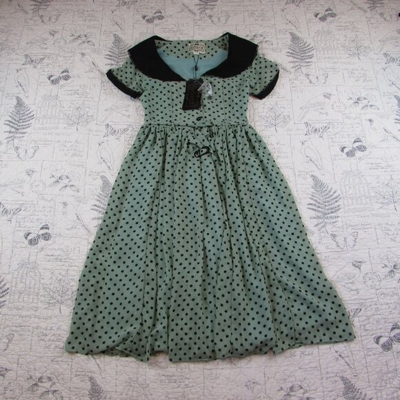 NEW Collectif Betty Lou Doll Polka Dot Chiffon Dress Retro rockabilly pin up S - Picture 8 of 8